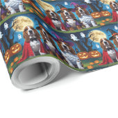 Basset Hound Dogs Pumpkin Halloween Grappig Cadeaupapier (Rol Hoek)