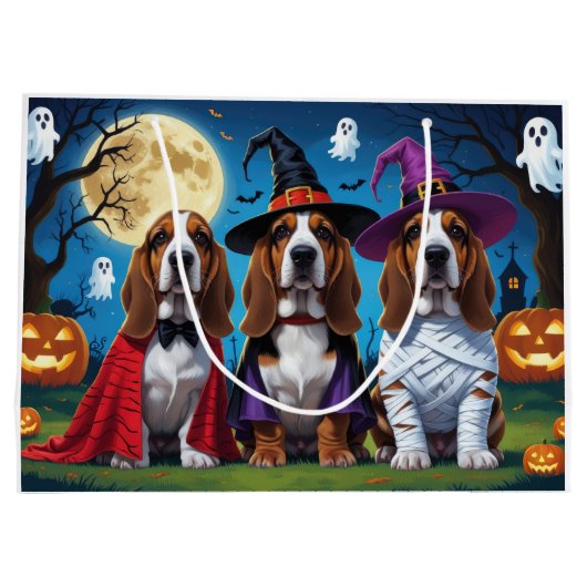 Basset Hound Dogs Pumpkin Halloween Grappig Groot Cadeauzakje (Achterkant)