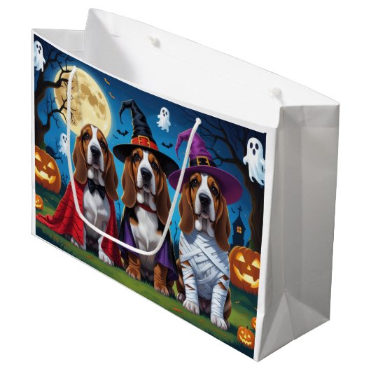 Basset Hound Dogs Pumpkin Halloween Grappig Groot Cadeauzakje (Voorkant Gekanteld)