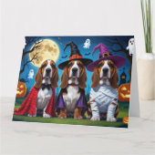 Basset Hound Dogs Pumpkin Halloween Grappig Kaart (Voorkant)