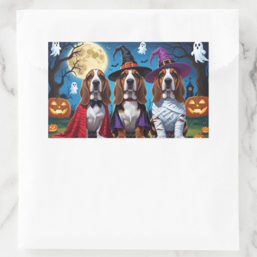 Basset Hound Dogs Pumpkin Halloween Grappig Rechthoekige Sticker (Tas)