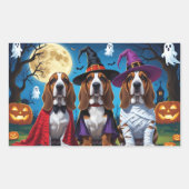 Basset Hound Dogs Pumpkin Halloween Grappig Rechthoekige Sticker (Voorkant)