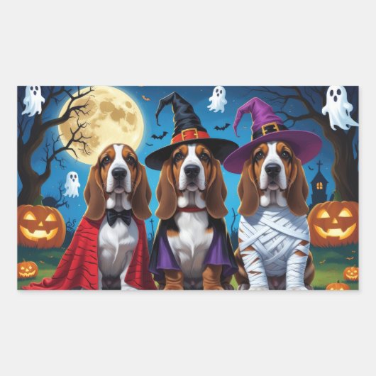 Basset Hound Dogs Pumpkin Halloween Grappig Rechthoekige Sticker (Voorkant)