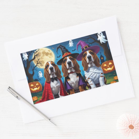 Basset Hound Dogs Pumpkin Halloween Grappig Rechthoekige Sticker (Envelop)