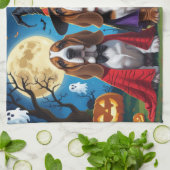 Basset Hound Dogs Pumpkin Halloween Grappig Theedoek (Gevouwen)