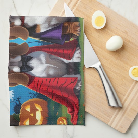 Basset Hound Dogs Pumpkin Halloween Grappig Theedoek (Quarter Fold)