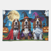 Basset Hound Dogs Pumpkin Halloween Grappig Theedoek (Horizontaal)