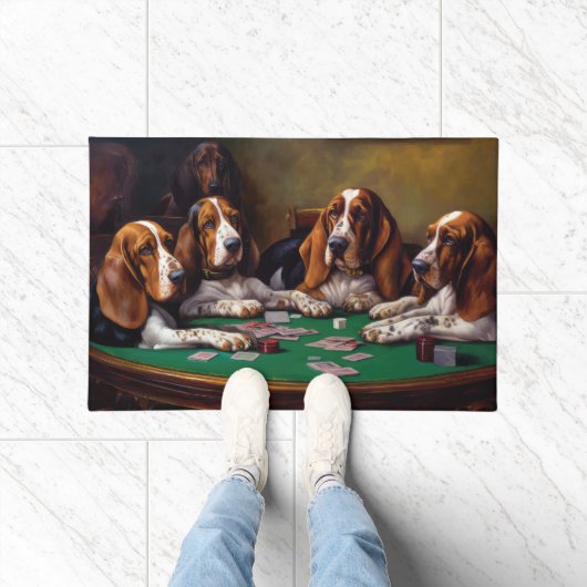 Basset Hound Dogs Spelen Poker Art Deurmat (Binnen)
