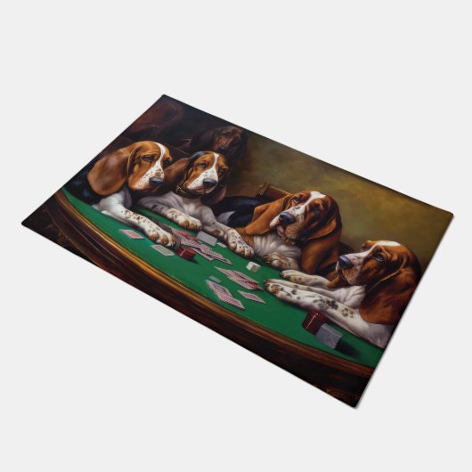 Basset Hound Dogs Spelen Poker Art Deurmat (Schuin)