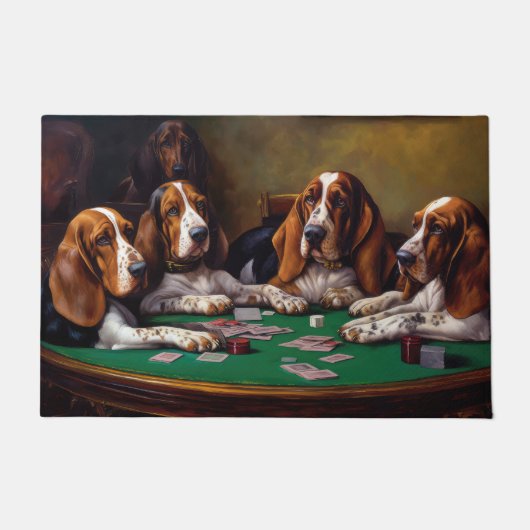 Basset Hound Dogs Spelen Poker Art Deurmat (Voorkant)