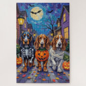 Basset Hound Dogs Trick-or-Treating tijdens Hallow Legpuzzel (Verticaal)