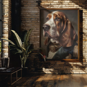 Basset Hound draagt napoleonkostuum Poster