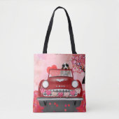 Basset Hound Driving Car met Valentijnse harten Tote Bag (Voorkant)