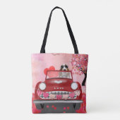 Basset Hound Driving Car met Valentijnse harten Tote Bag (Achterkant)