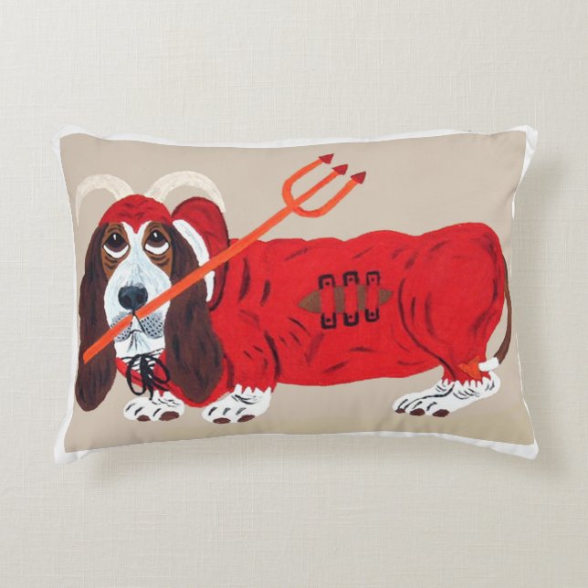 Basset Hound Duivel Accent Kussen (Voorkant)