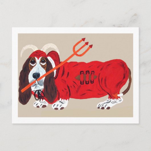 Basset Hound Duivel Feestdagenkaart (Voorkant)