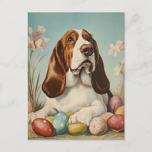 Basset Hound  Easter Briefkaart (Voorkant)