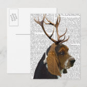 Basset Hound en Antlers Briefkaart (Voorkant / Achterkant)
