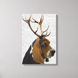 Basset Hound en Antlers Canvas Afdruk