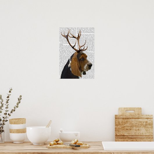 Basset Hound en Antlers Poster (Keuken)