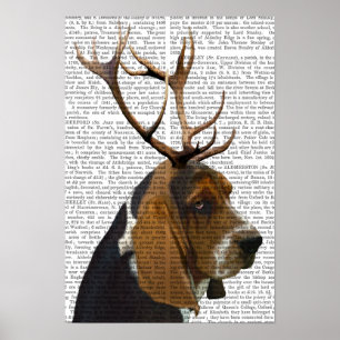 Basset Hound en Antlers Poster