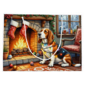 Basset Hound Fireplace with Christmas Lights Groot Cadeauzakje (Achterkant)