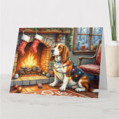 Basset Hound Fireplace with Christmas Lights Kaart (Voorkant)