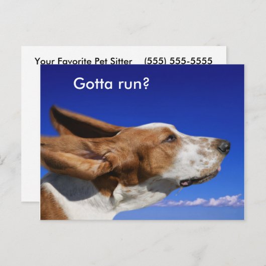 Basset Hound Flappende oren in Blue Sky Pet Sitter Briefkaart (Voorkant / Achterkant)