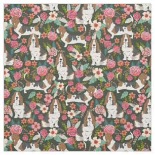Basset hound florals stof - schattig hondenweefsel