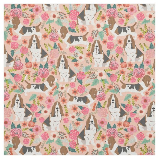 Basset hound florals stof - schattig hondenweefsel (Swatch)