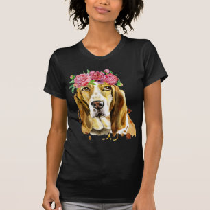 basset hound flower - ontwerp waterverf t-shirt