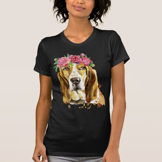 basset hound flower - ontwerp waterverf t-shirt (Voorkant)