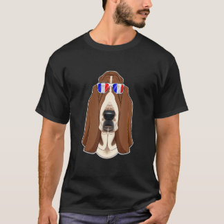 Basset Hound Frankrijk Zonnebril in Franse vlag T-shirt