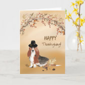 Basset Hound Funny Pilgrim Pet Thanksgiving Kaart (Gele Bloem)
