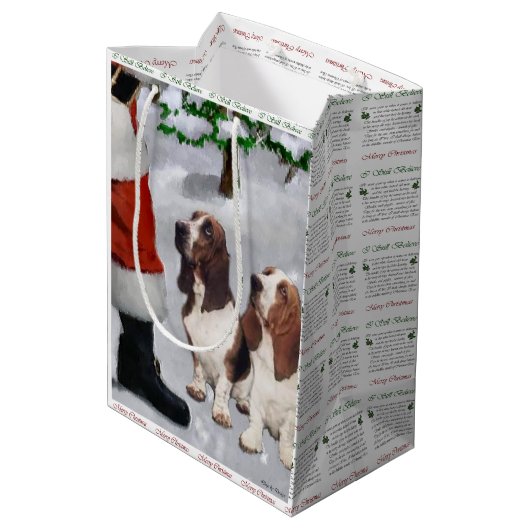 Basset Hound Gelooft Kerstmis Medium Cadeauzakje (Achterkant Gekanteld)