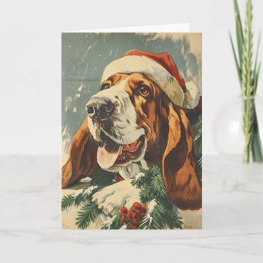 Basset Hound gepersonaliseerde vintage kerst Feestdagen Kaart (Voorkant)
