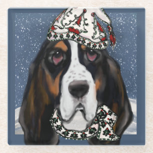 BASSET HOUND   GLAZEN ONDERZETTER