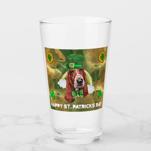 Basset Hound Gold Happy St. Patricks Day Glas (Voorkant)