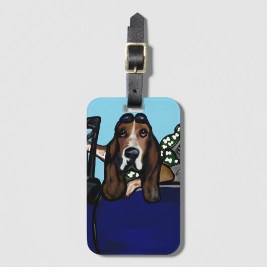 BASSET HOUND GOLFER BAGAGELABEL (Voorkant (verticaal))