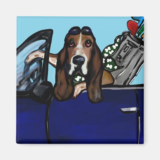 BASSET HOUND GOLFER MAGNEET (Voorkant)