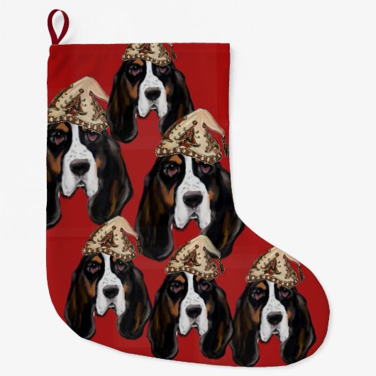 BASSET HOUND    GROTE KERSTSOK (Voorkant)
