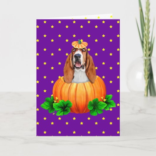 Basset Hound Halloween Jack-O-Lantern Kaart (Voorkant)