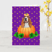 Basset Hound Halloween Jack-O-Lantern Kaart (Gele Bloem)