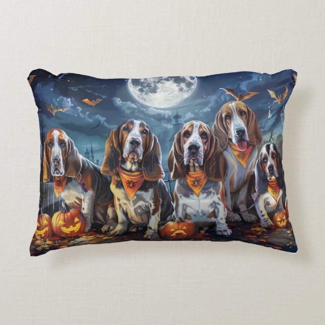 Basset Hound Halloween Spooky Accent Kussen (Voorkant)