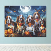 Basset Hound Halloween Spooky Canvas Afdruk (Insitu (Houten vloer))