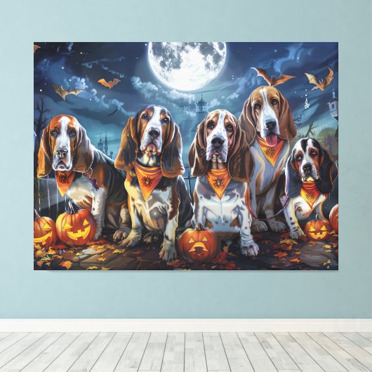 Basset Hound Halloween Spooky Canvas Afdruk (Insitu (Houten vloer))