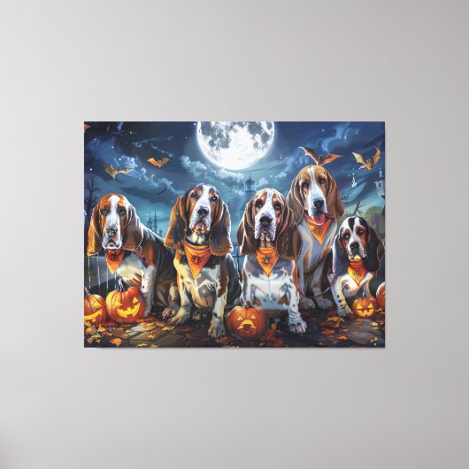 Basset Hound Halloween Spooky Canvas Afdruk (Voorkant)