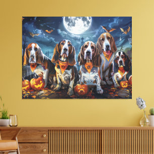Basset Hound Halloween Spooky Canvas Afdruk
