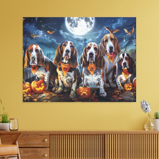 Basset Hound Halloween Spooky Canvas Afdruk (Insitu (Woonkamer))