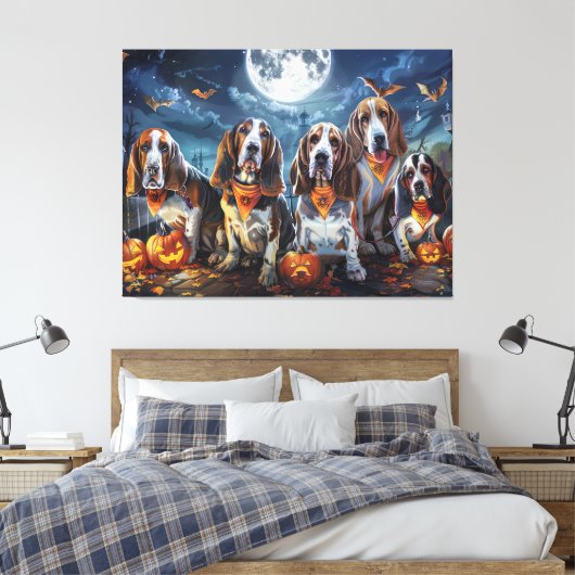 Basset Hound Halloween Spooky Canvas Afdruk (Insitu (Slaapkamer))